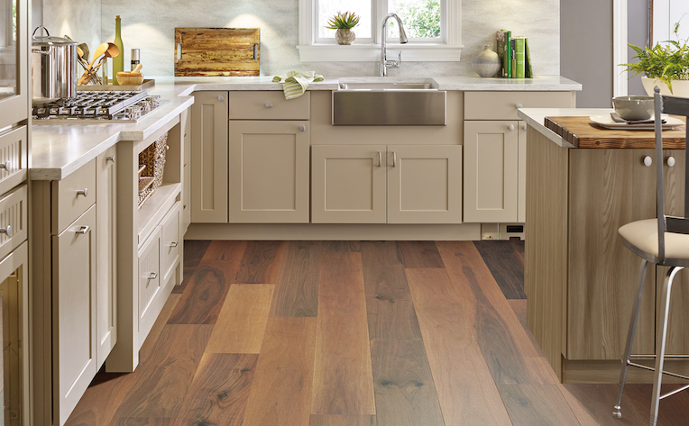 rustic hardwood flooring in a kitchen